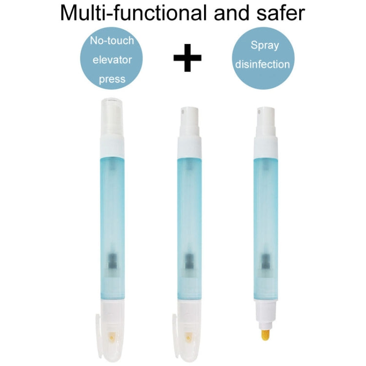 Set of three blue alcohol spray touchless pens with white caps and nozzles