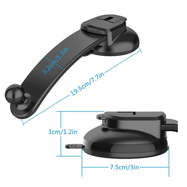Black dashboard phone holder with suction base and ball-head swivel arm