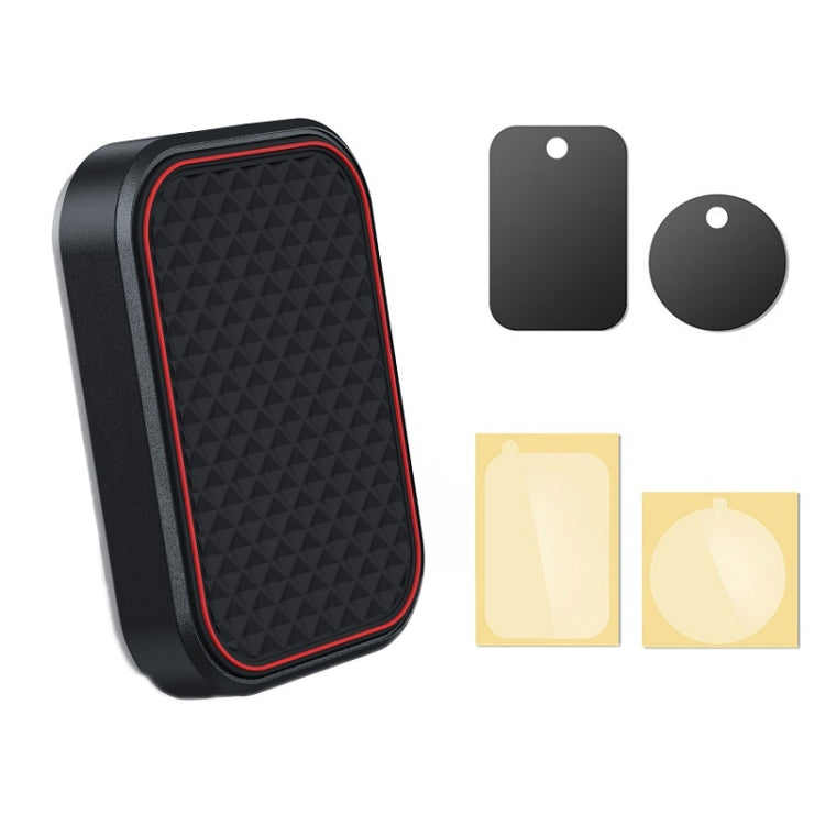 Black magnetic phone holder with red border and diamond-texture front face