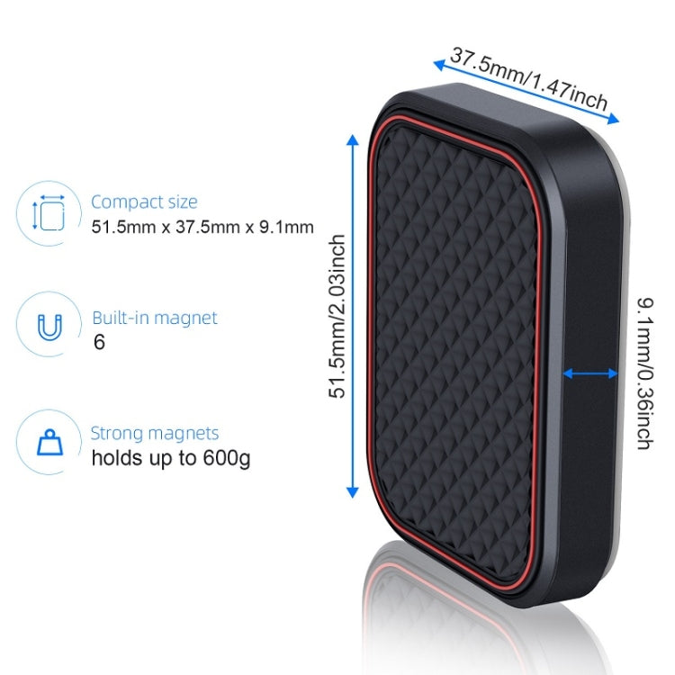 Black magnetic phone holder, flat profile with diamond texture and red trim