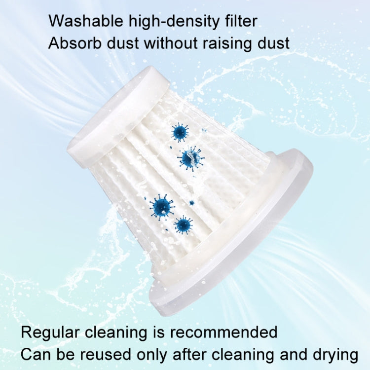 Washable high-density vacuum filter cartridge, white pleated pad with blue dust clusters
