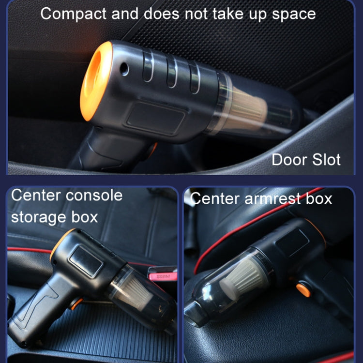 Handheld car vacuum cleaner nozzle for door slot cleaning, black body with orange button