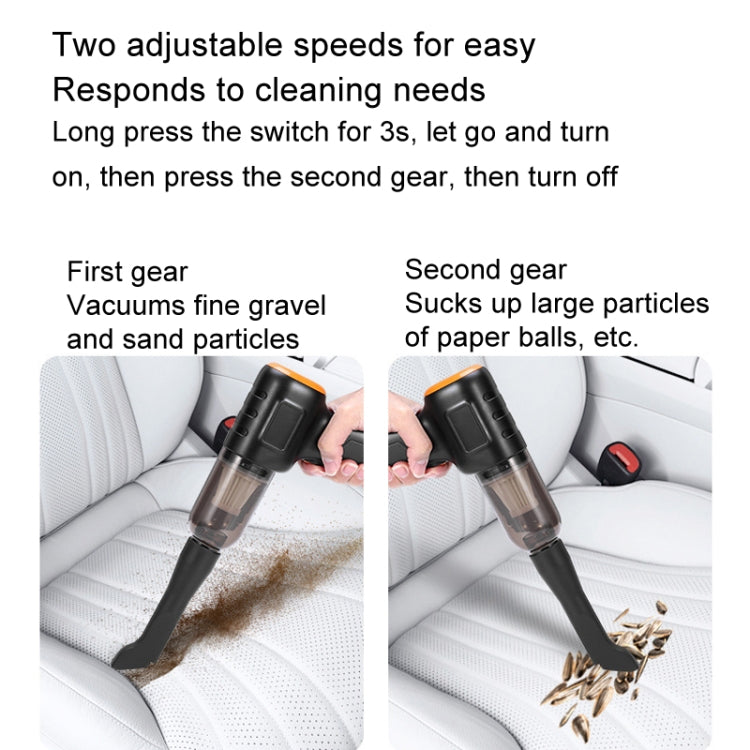 Handheld vacuum cleaner nozzle cleaning car seat upholstery, capturing dust and debris