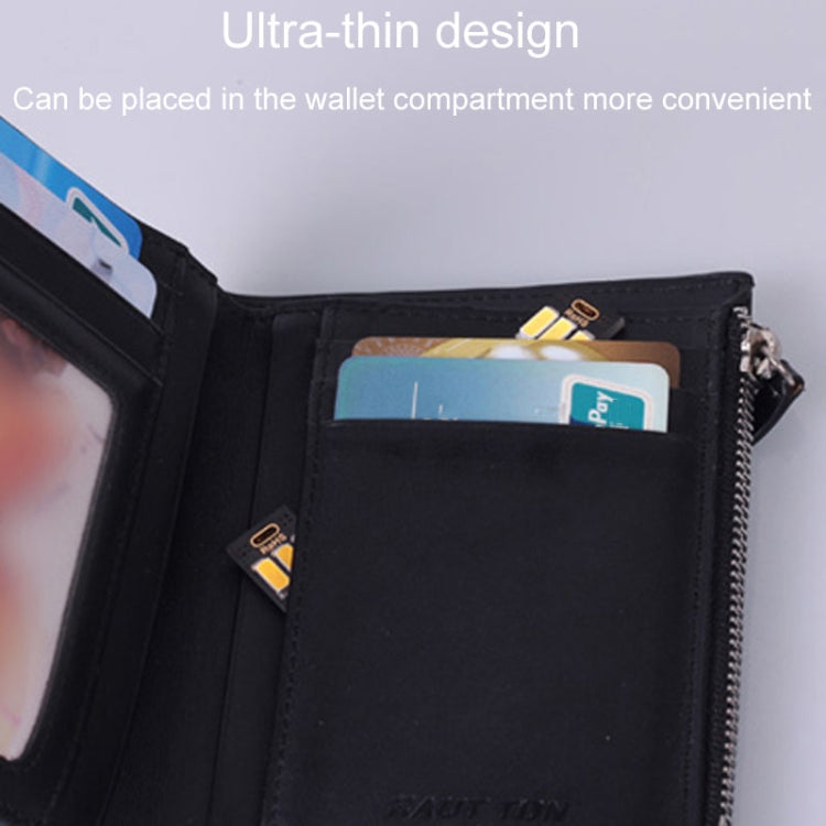 Ultra-thin USB emergency light module placed in a wallet compartment