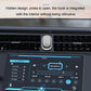 Silver oval adhesive car hook installed on dashboard vent, press-to-open style