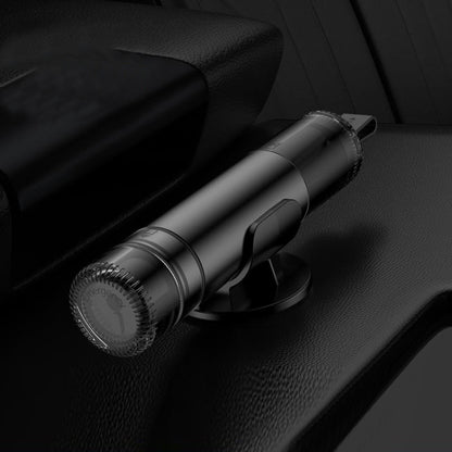 Car emergency escape hammer with dark cylindrical body and side grip handle.