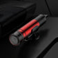 Car emergency escape hammer with red center band, dark handle, and round impact head.
