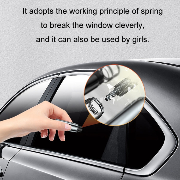 Car emergency escape hammer handle inserted at car window frame for emergency use.