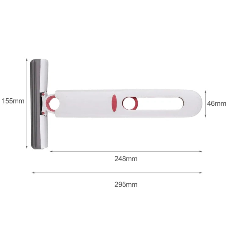 White handheld mini mop with gray squeegee-style pad, red circular accents, side view