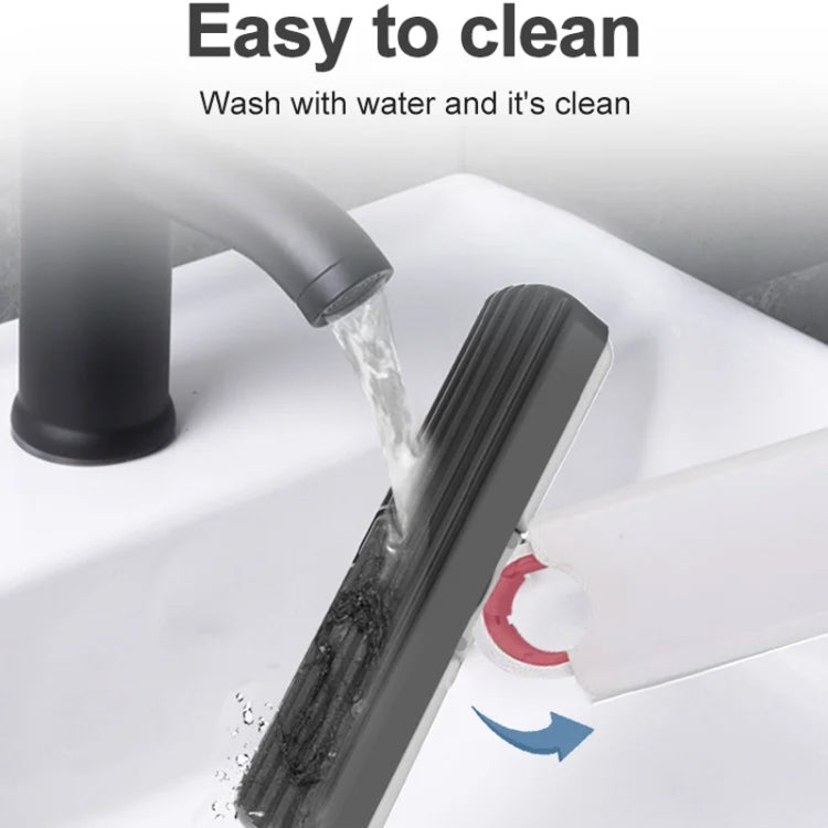 White mini mop dispensing water onto surface, gray pad cleaning front edge