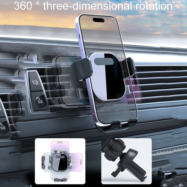Car air vent phone holder bracket with rotating phone cradle, gray base and black side clips
