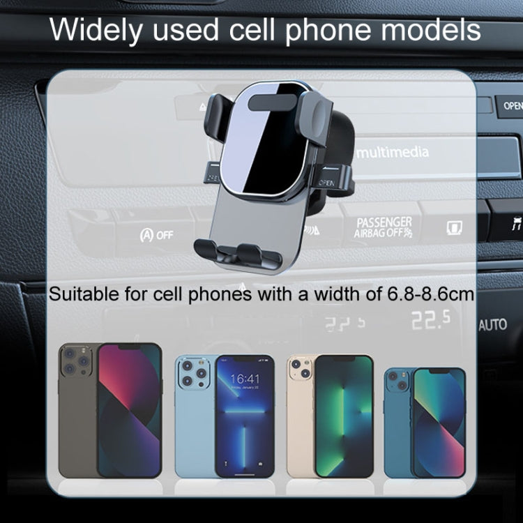 Car air vent phone holder bracket with centered phone cradle, light gray body and black pads