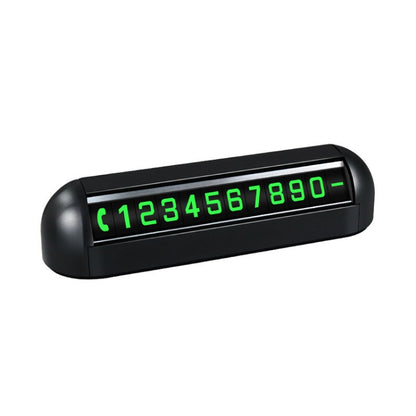 Black temporary parking number display card with green LED-style digits