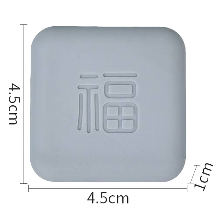 Light gray square silicone door bumper pad with embossed protective logo, 4.5 cm