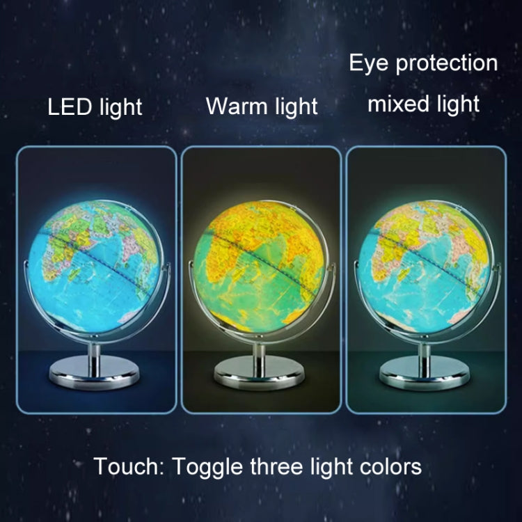 Globe with three lighting modes: LED, warm light, and mixed light, toggled by touch