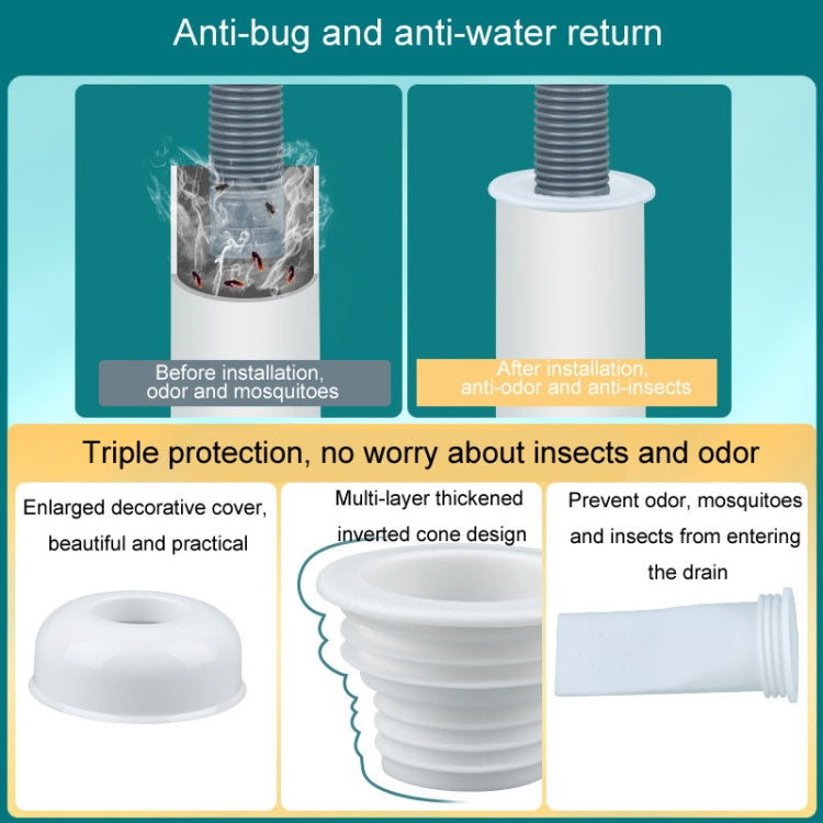 White drain odor-proof plug with flared top cover and ribbed sealing stem