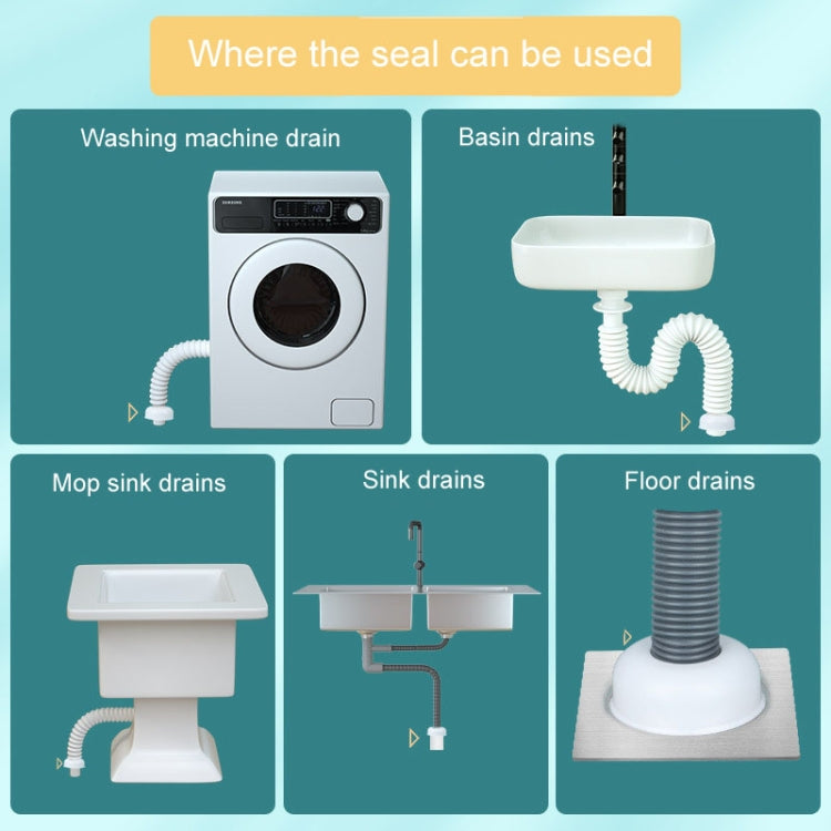 Set of white drain seal plugs with ribbed flexible sections and snap caps