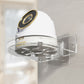 Transparent wall-mounted camera bracket holding a white security camera on a clear base