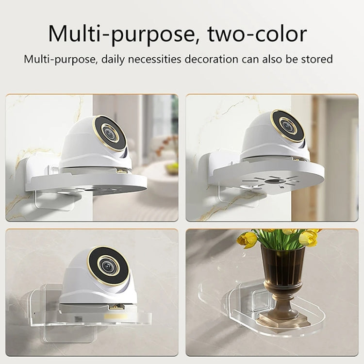 Transparent wall-mounted camera shelf bracket with white two-panel support