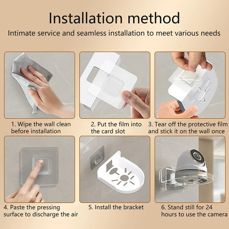 Transparent no-drill camera bracket with adhesive mounting steps and clear plate