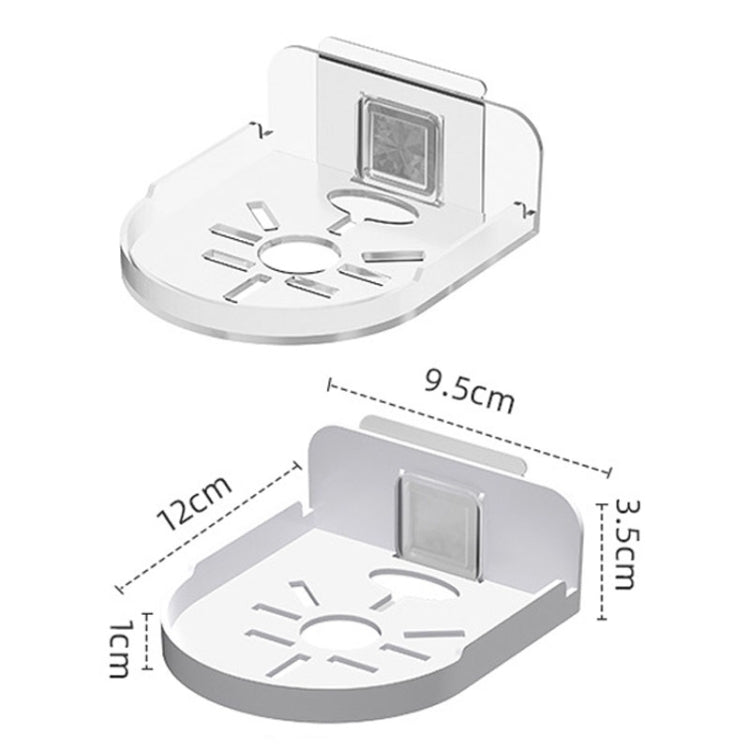Transparent wall-mounted camera bracket with mounting plate; size shown in cm diagram