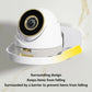 Transparent wall-mounted camera bracket with white base holding a security camera close-up