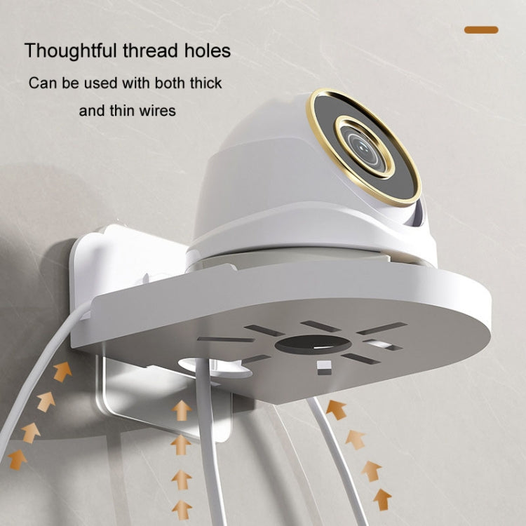 Transparent wall-mounted camera bracket underside with cable/thread holes for wire routing