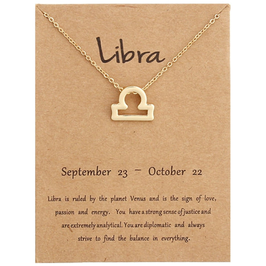 Libra golden zodiac pendant short chain necklace with link chain
