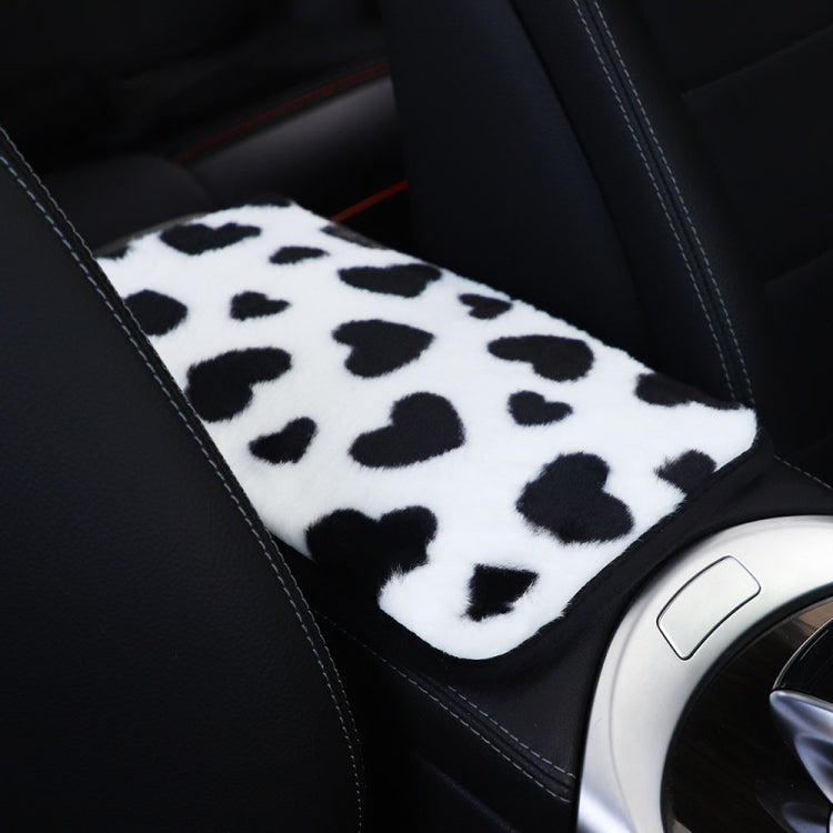 Rectangular plush car console cover mat with black-and-white heart pattern