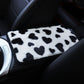 Plush rectangular console cover mat with black heart print on white