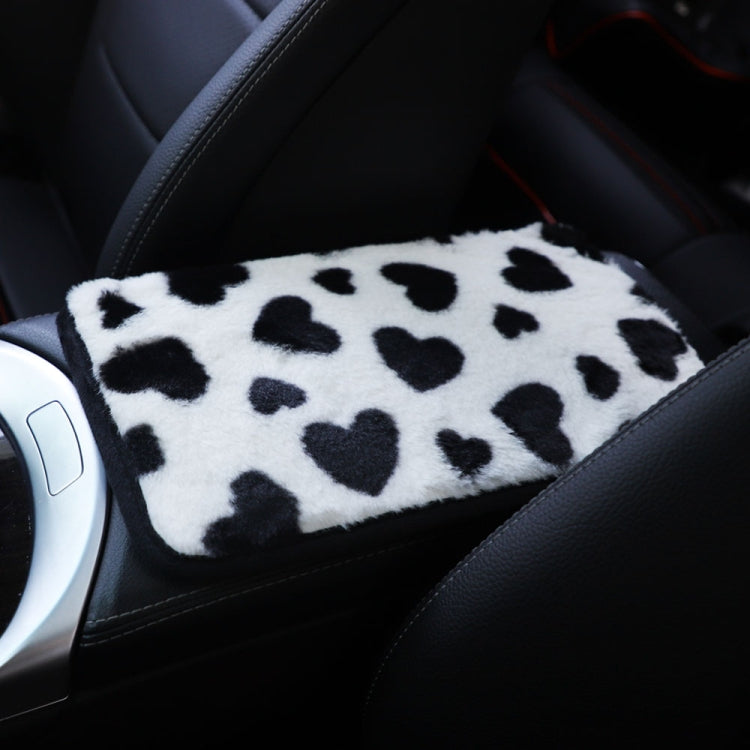 Plush rectangular console cover mat with black heart print on white