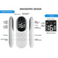 Anti-barking remote controller close-up of screen and labeled buttons on black and white body
