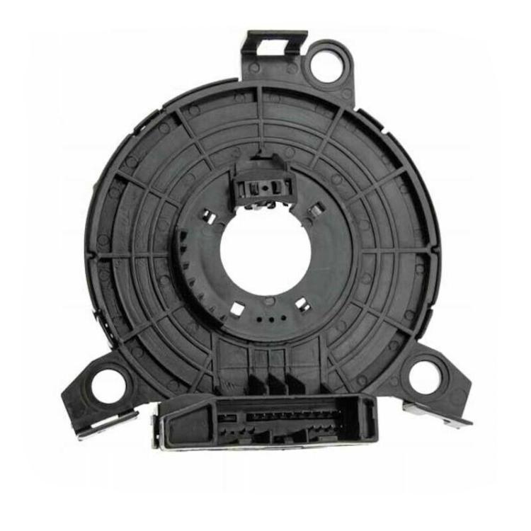 Black clock spring coil with wiring connector and mounting tabs