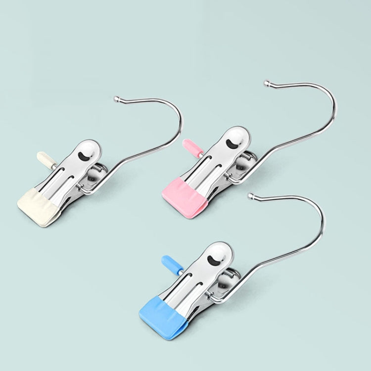 Set of stainless steel laundry drying clips with hook, blue and pink anti-scratch tabs