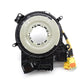 Clock spring coil with cream inner ring, black housing, and yellow wire leads