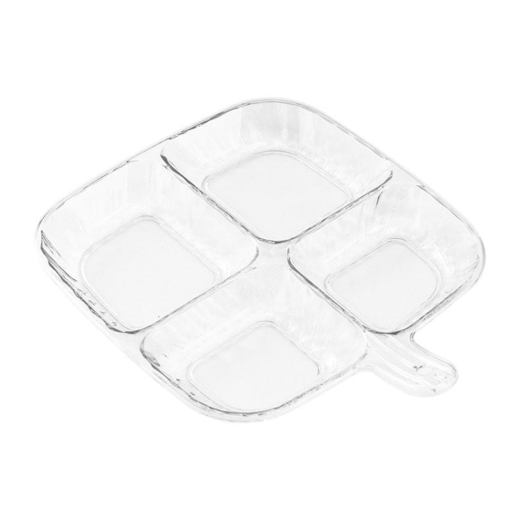 Transparent quad-compartment side dish tray with 4 sections and small serving handle