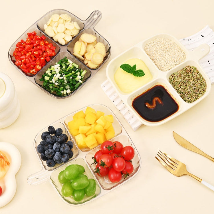 Sectioned side dish tray set holding five small servings for snacks and condiments