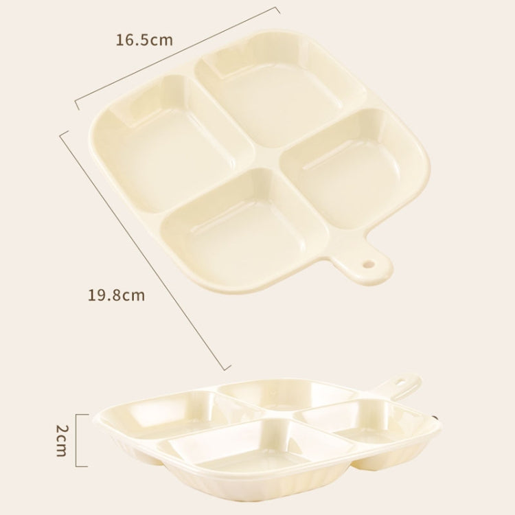 Cream quad-compartment storage tray with four sections and hanging hole
