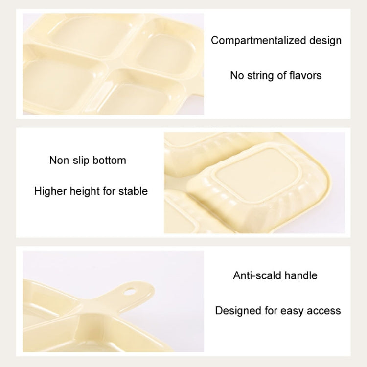 Cream sectioned side dish tray with non-slip base and anti-cling design