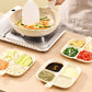 White quad-compartment side dish tray with herb, spice, and veggie sections
