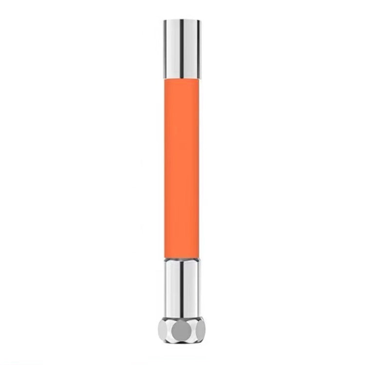 Orange flexible faucet extension tube with chrome ends and splash-proof connector