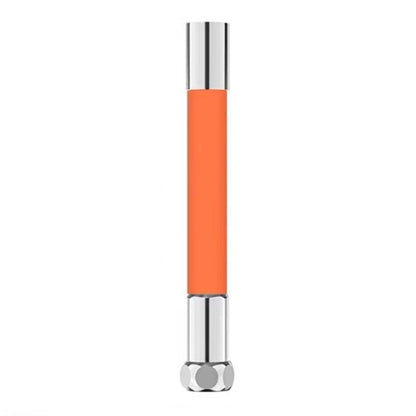 Orange flexible faucet extension tube with chrome ends and splash-proof connector