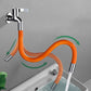 Orange faucet extension tube routed over sink, with chrome threaded connectors