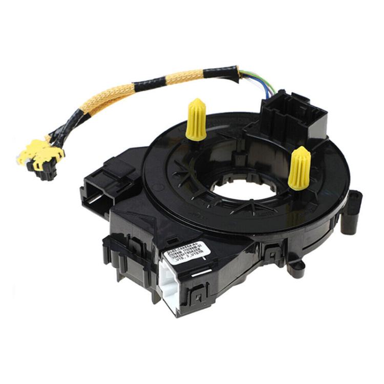 Clock spring coil for steering wheel, black housing with yellow strain-relief clips