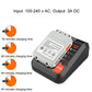 Black lithium battery charger with white label panel and LED status indicator