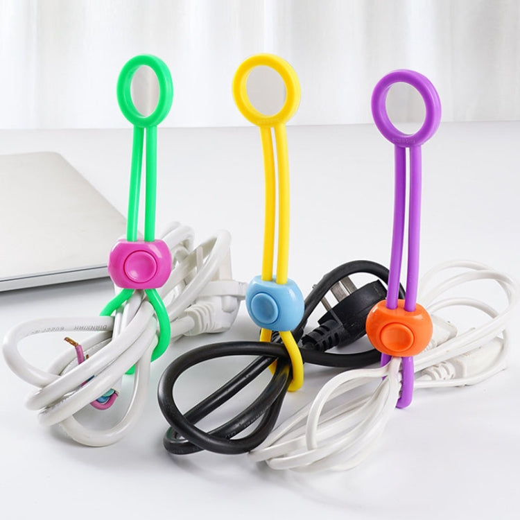 Set of colorful sealing tape clips with loops, stacked on cords