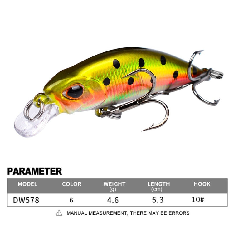 Green and red sinking minnow lure with clear lip, treble hook, and model details