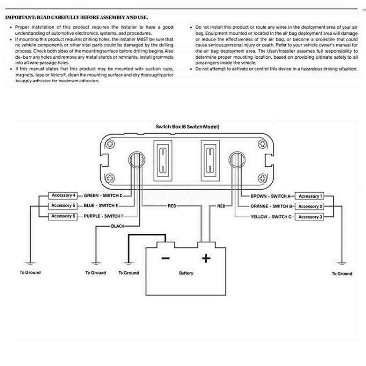 Printed wiring diagram for 6-switch controller with switch and accessory labels