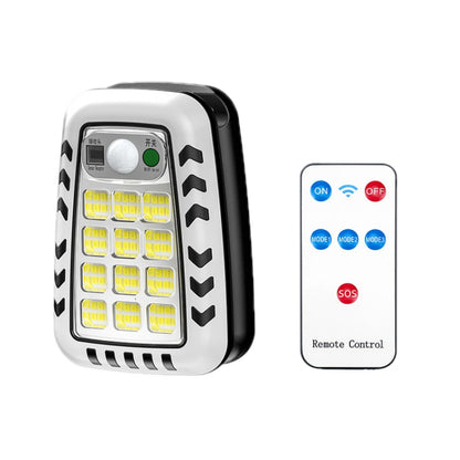 Solar wall street light with remote control, white and black fixture with bright LED panel