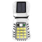 Solar wall street light with fold-out solar panel and illuminated LED panel, white fixture